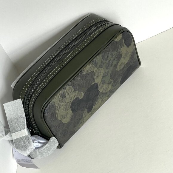 Coach Small Travel Kit Green Camo CX879 Leather Canvas Dopp Bag Toiletry Case - Picture 4 of 7